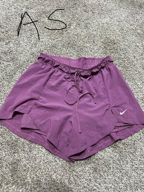 Nike Women's Purple Running Shorts with 'Just Do It' Waistband